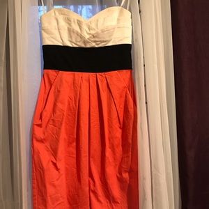 Pink black white shortform fitting strapless dress